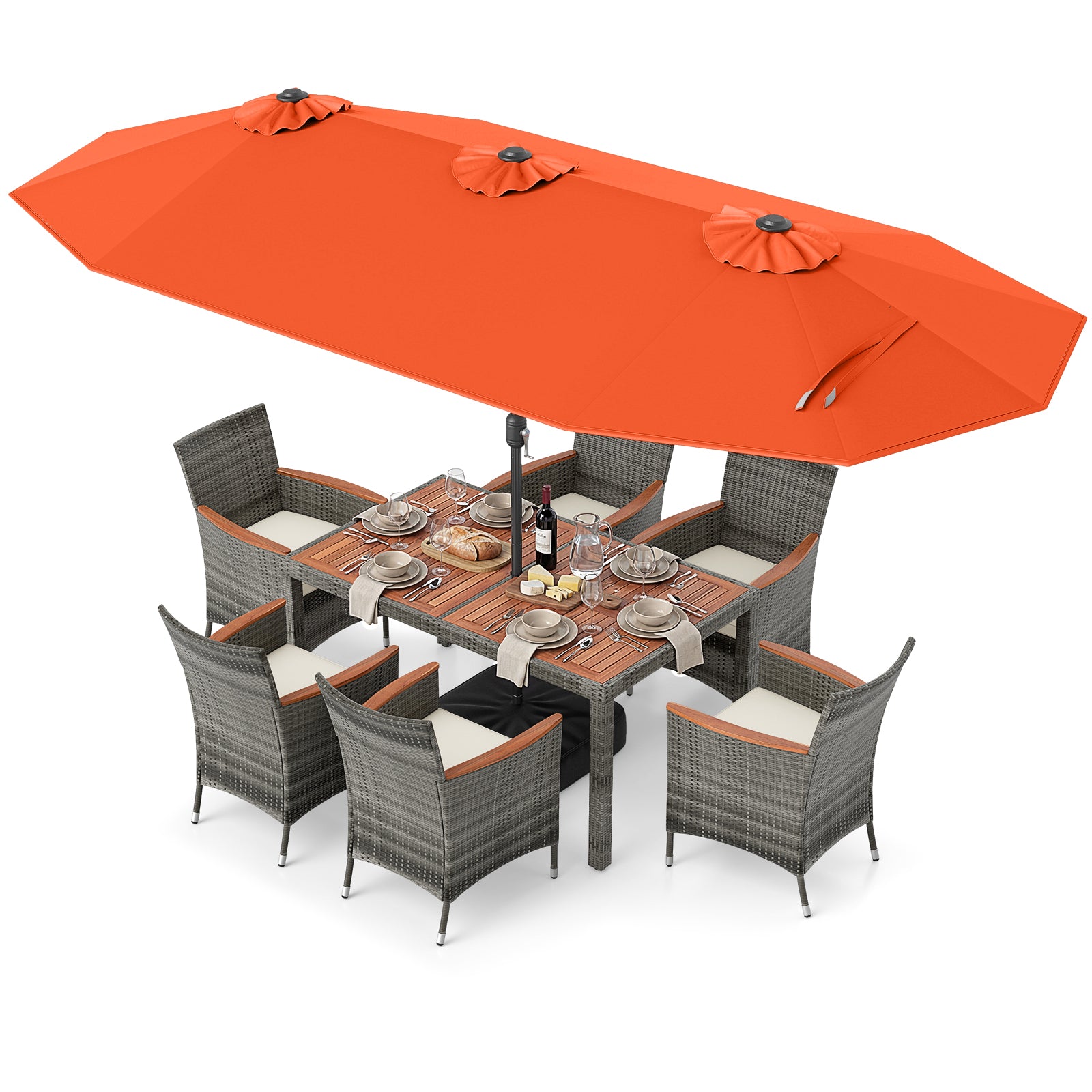 8-Piece Patio Dining Set with Double-Sided Market Umbrella