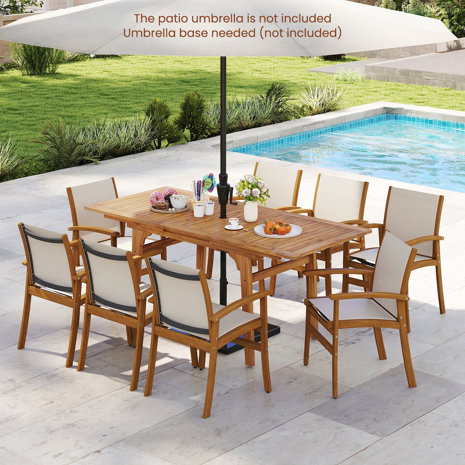 9 Pieces Outdoor Acacia Wood Patio Dining Set for 6-8
