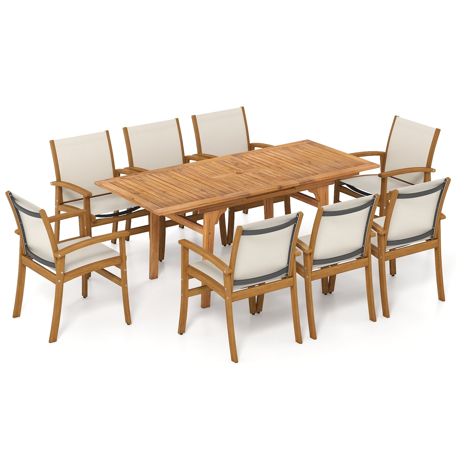 9 Pieces Outdoor Acacia Wood Patio Dining Set for 6-8