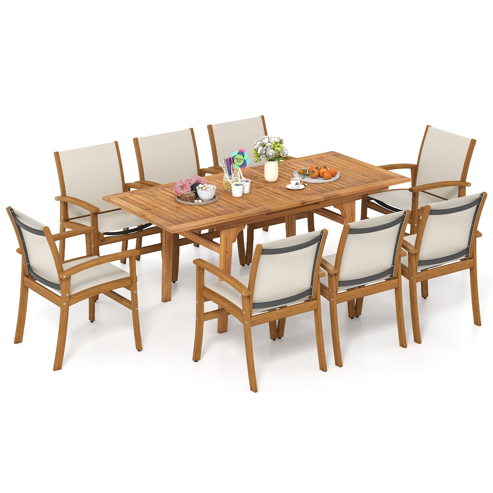 9 Pieces Outdoor Acacia Wood Patio Dining Set for 6-8