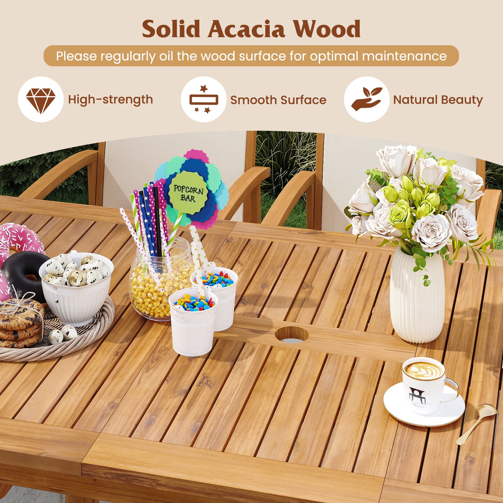 9 Pieces Outdoor Acacia Wood Patio Dining Set for 6-8