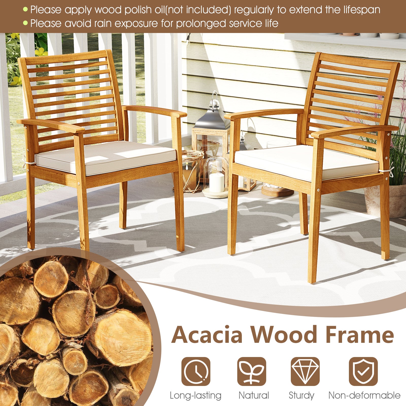 Acacia Wood 7 Piece Patio Dining Set With Umbrella Hole