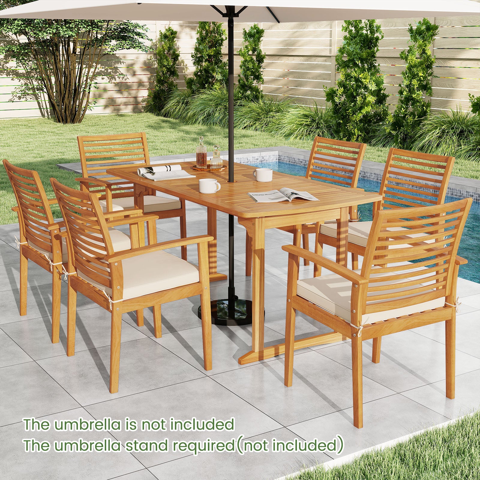 Acacia Wood 7 Piece Patio Dining Set With Umbrella Hole