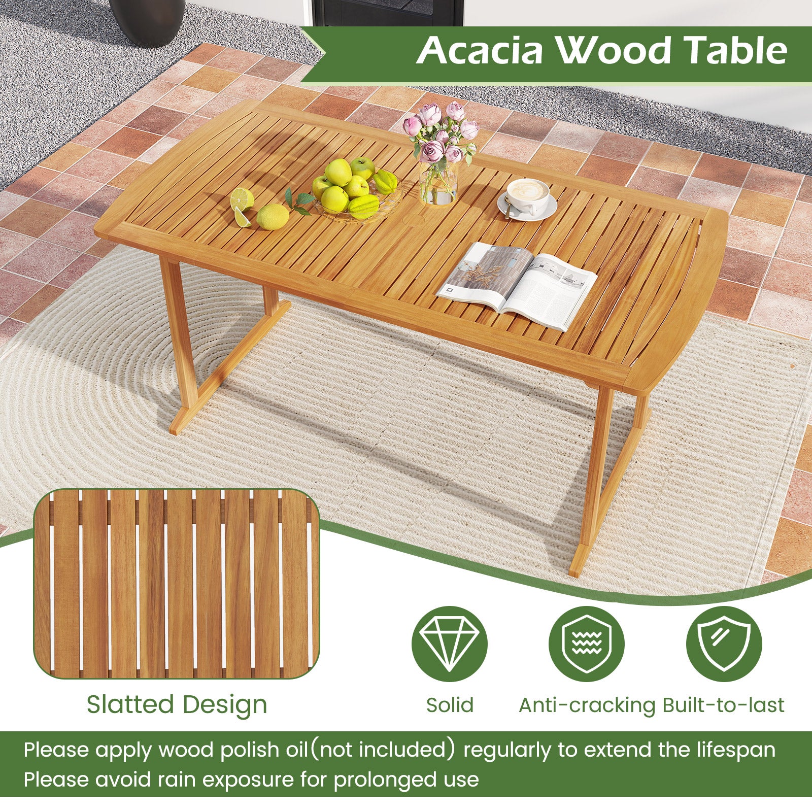 Acacia Wood 7 Piece Patio Dining Set With Umbrella Hole