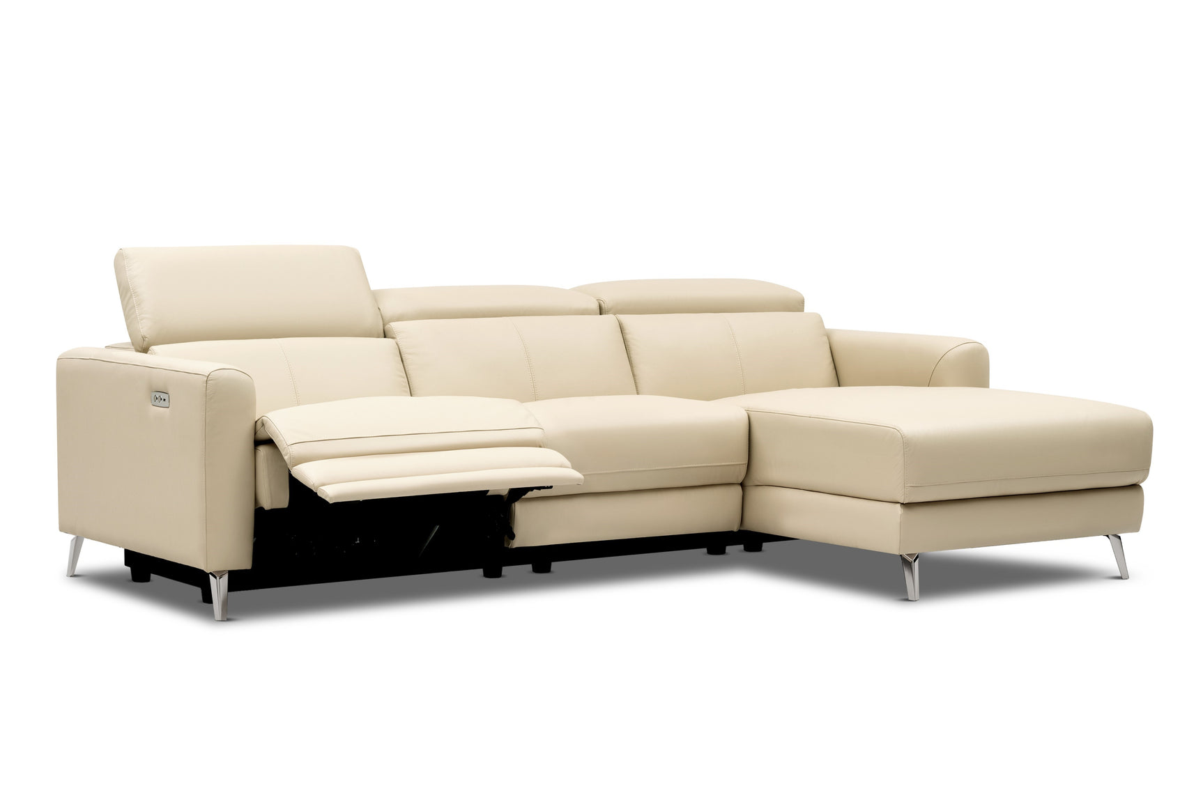 Valencia Andria Modern Right Hand Facing Top Grain Leather Reclining Sectional Sofa, Beige Color White background picture