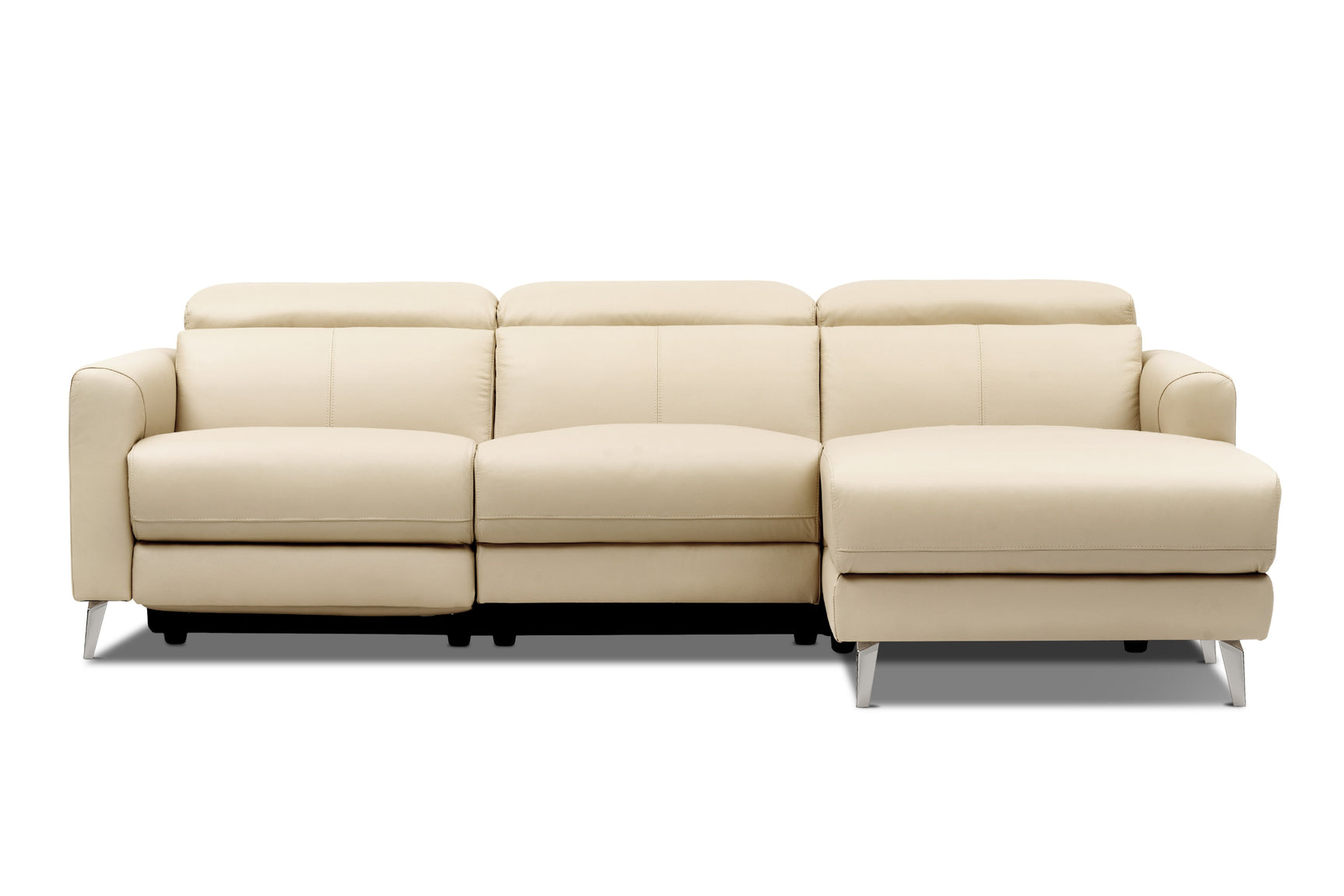 Valencia Andria Modern Right Hand Facing Top Grain Leather Reclining Sectional Sofa, Beige Color White background picture