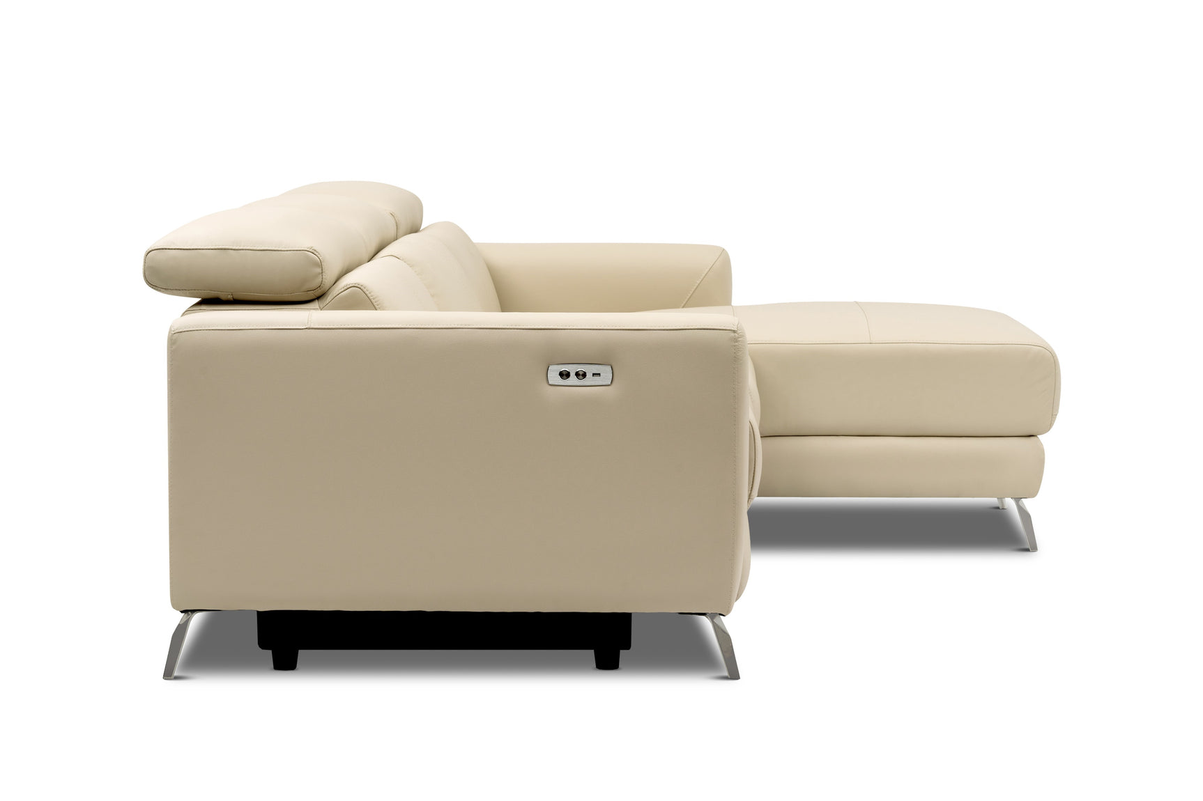 Valencia Andria Modern Right Hand Facing Top Grain Leather Reclining Sectional Sofa, Beige Color White background picture Right side diagram