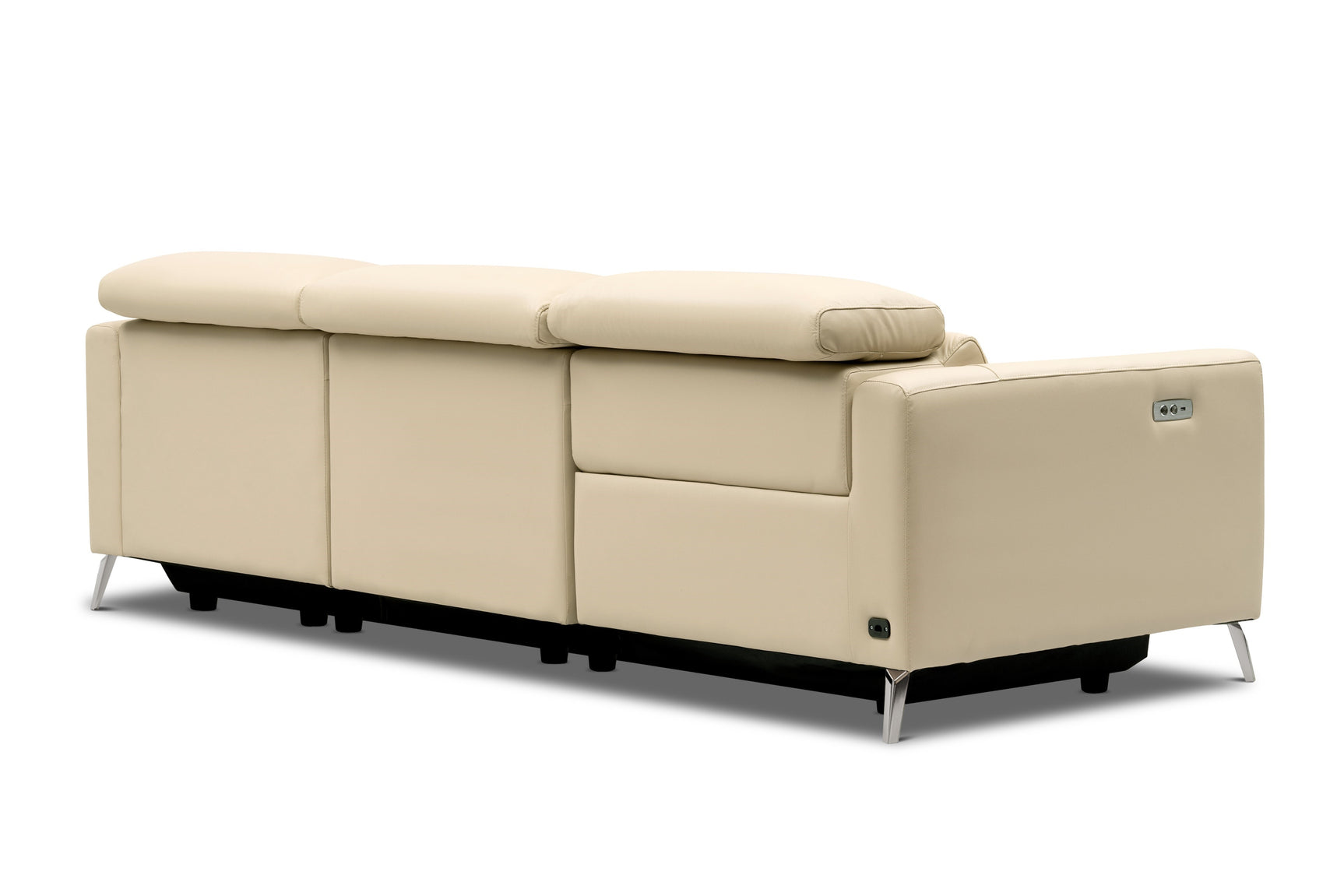 Valencia Andria Modern Right Hand Facing Top Grain Leather Reclining Sectional Sofa, Beige Color White background picture Back view