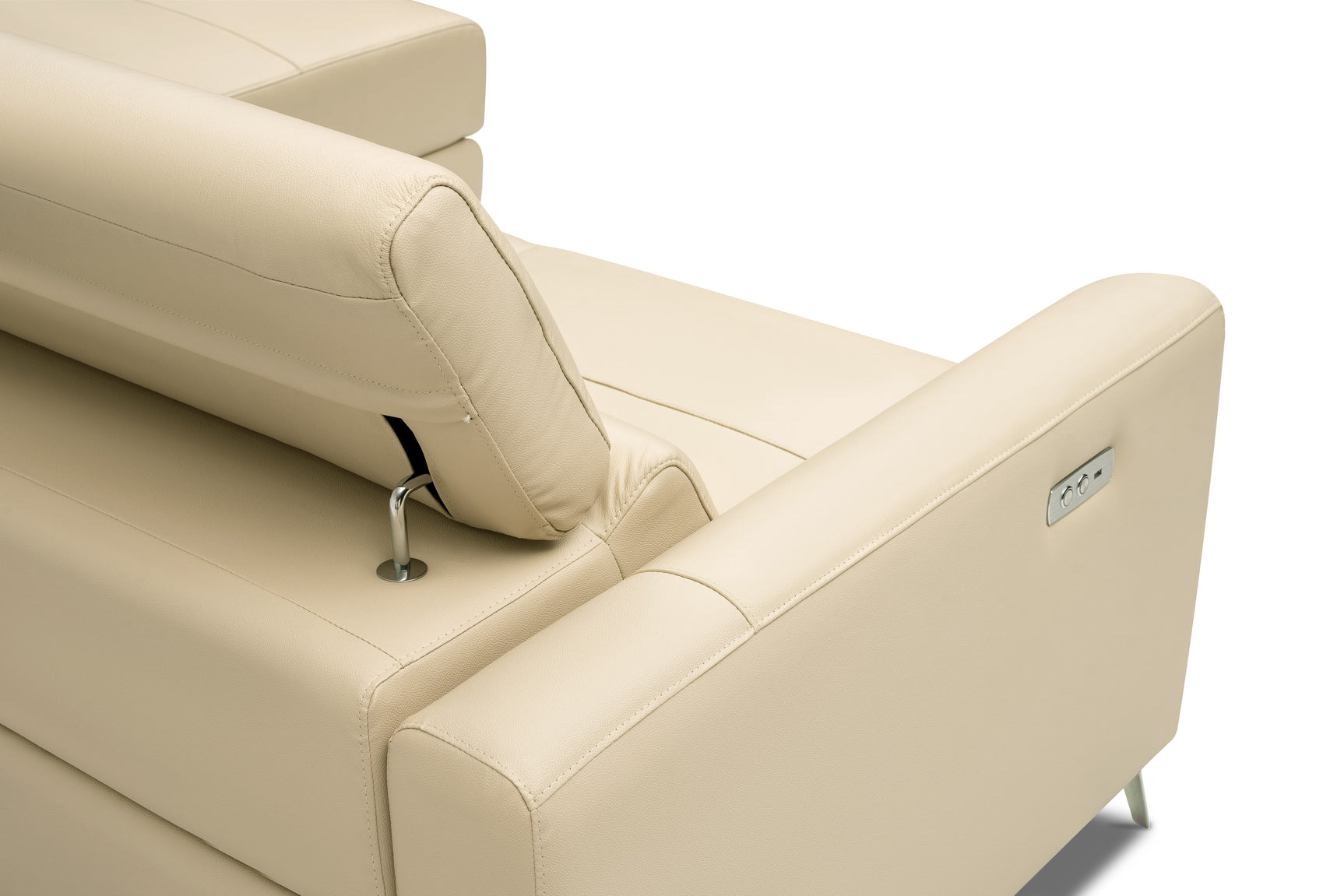 Valencia Andria Modern Right Hand Facing Top Grain Leather Reclining Sectional Sofa, Beige Color White background picture