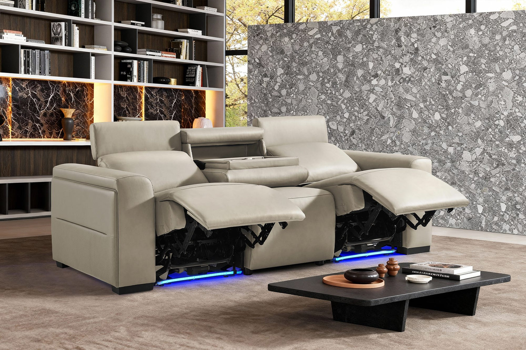 Arlington Immersive Audio Leather Dual Recliner Sofa with Heat & Massage