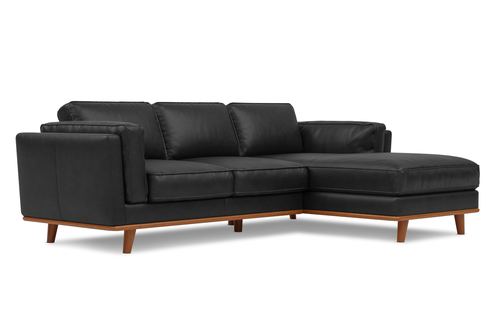 Valencia Artisan Top Grain Leather Three Seats with Right Chaise Leather Black Sofa Front view