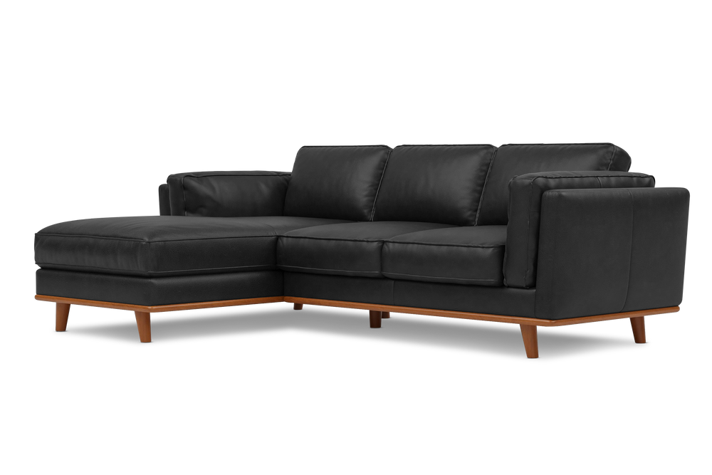 Valencia Artisan Top Grain Leather Black Sofa Front view