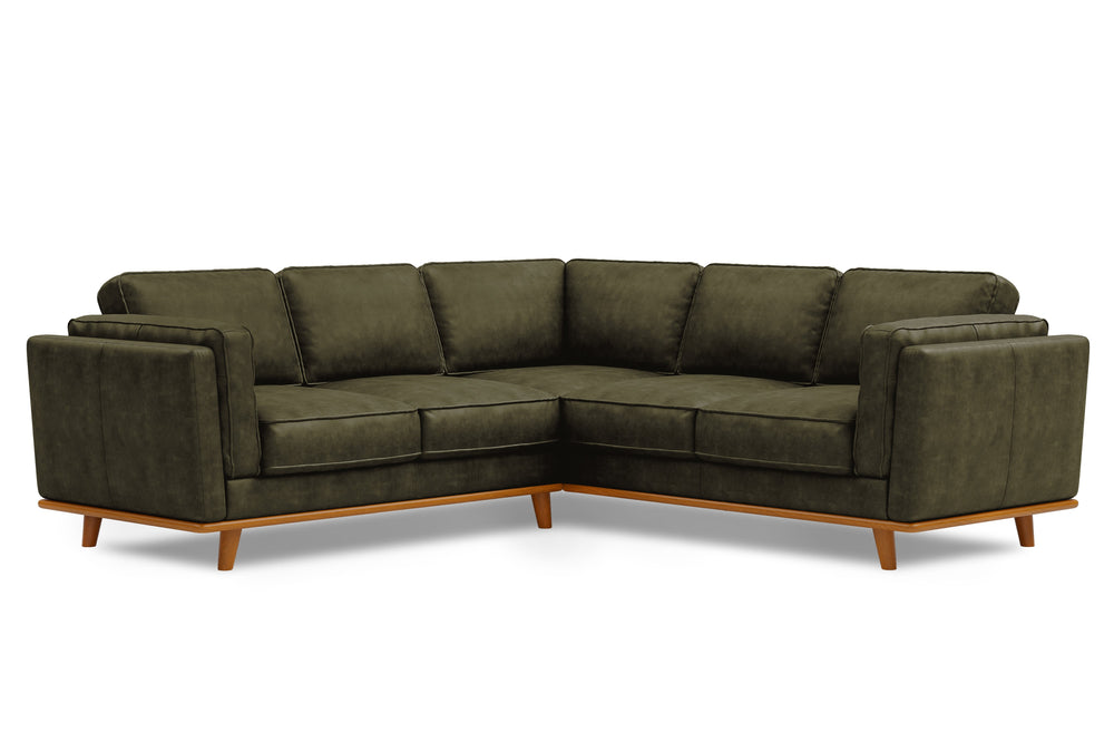 Valencia Artisan L-Shape Corner Leather Sectional Olive Green Sofa Front view White background picture