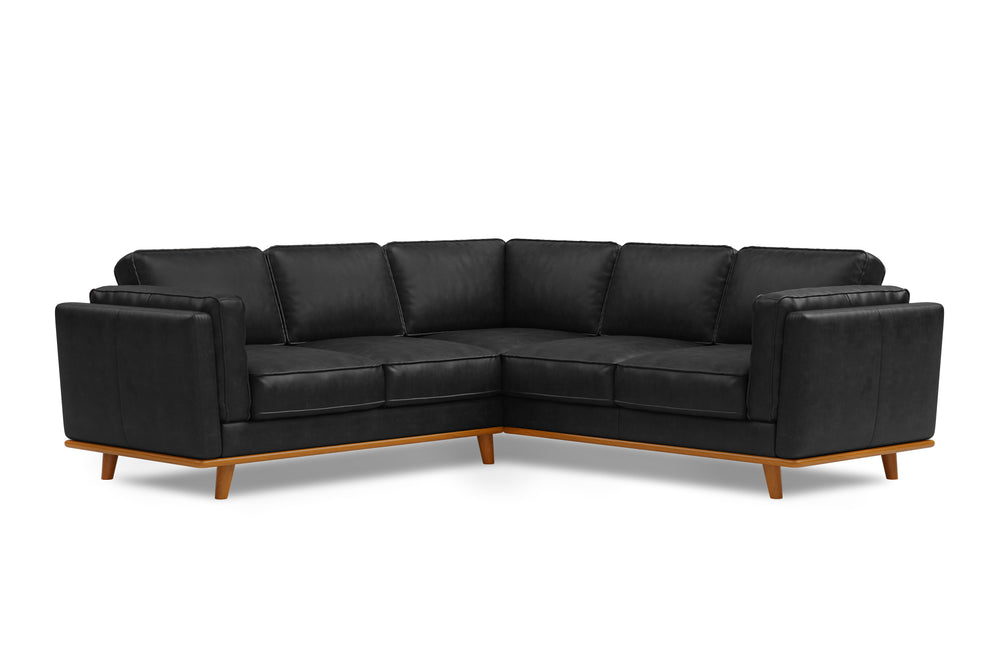Valencia Artisan L-Shape Corner Leather Sectional Black Sofa Front view White background picture