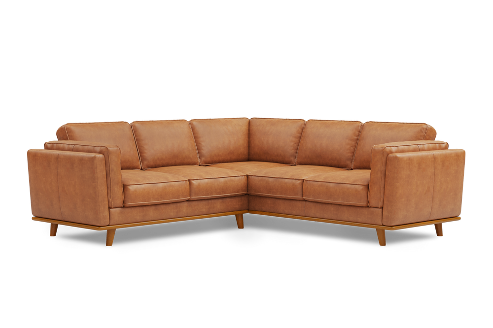 Valencia Artisan L-Shape Corner Leather Sectional Sofa, Cognac White background diagram