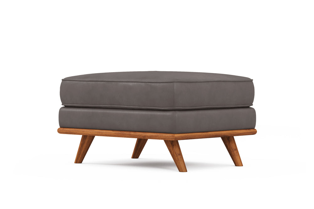 Valencia Artisan Top Grain Leather Ottoman, Modern Grey