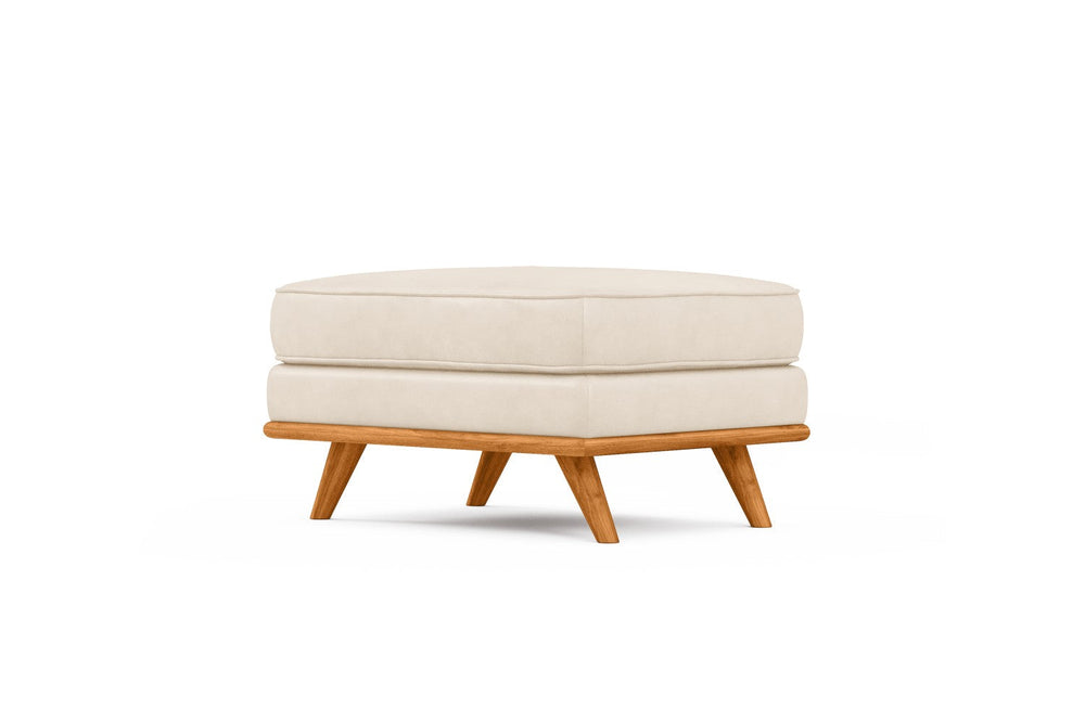 Valencia Artisan Top Grain Leather Ottoman, Beige
