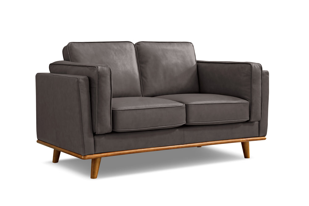Valencia Artisan Top Grain Leather Loveseat Sofa, Modern Grey