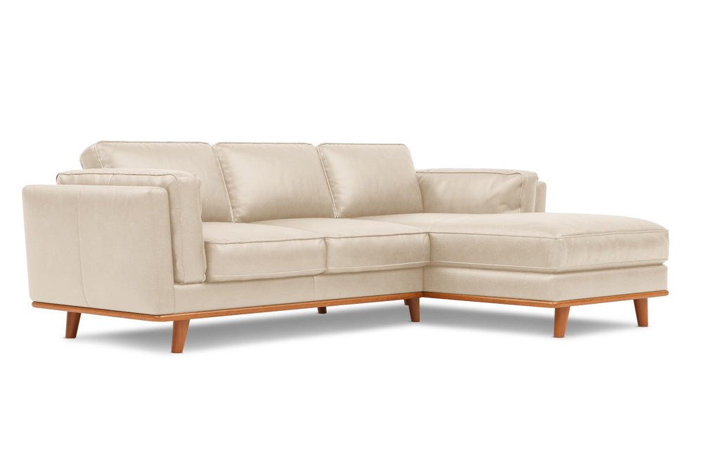 Valencia Artisan Top Grain Leather Three Seats with Right Chaise Sofa, Beige