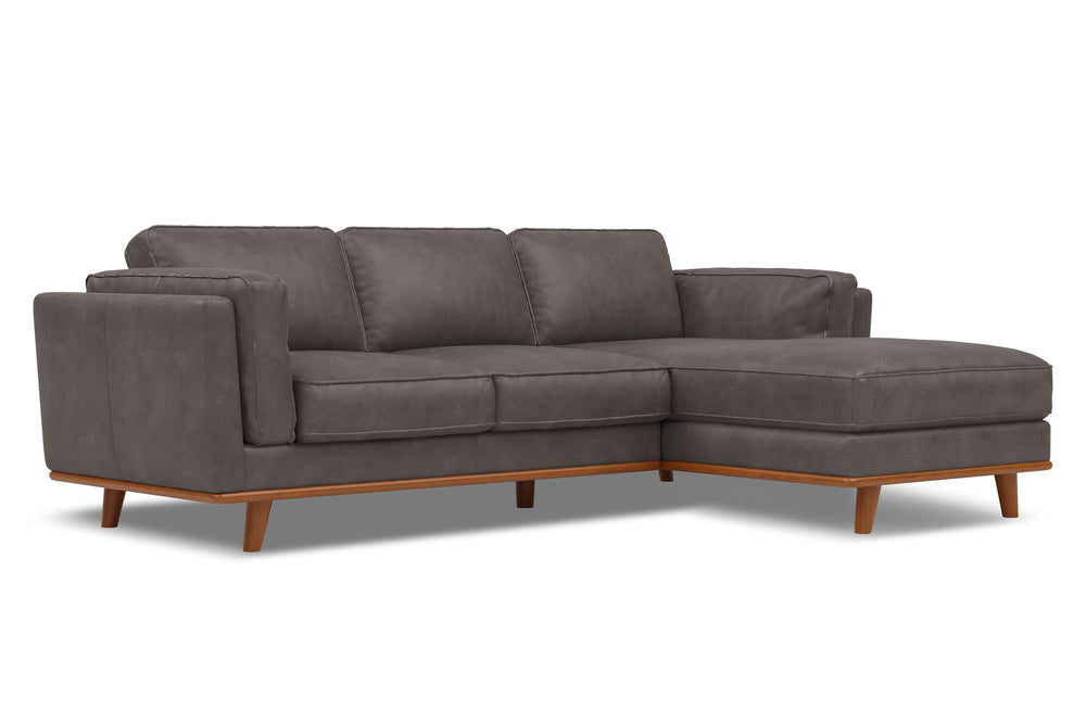 Valencia Artisan Top Grain Leather Three Seats with Right Chaise Sofa, Modern Grey