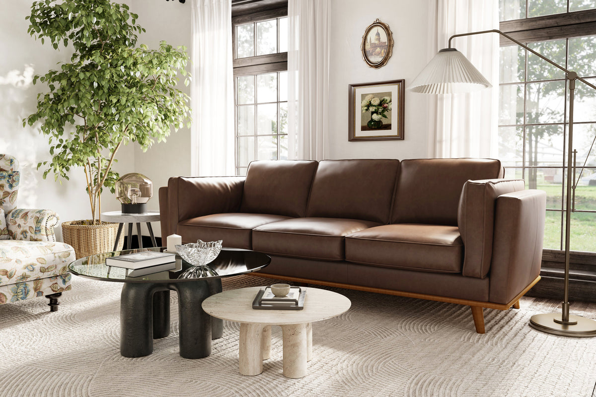 Modern brown leather couch discount