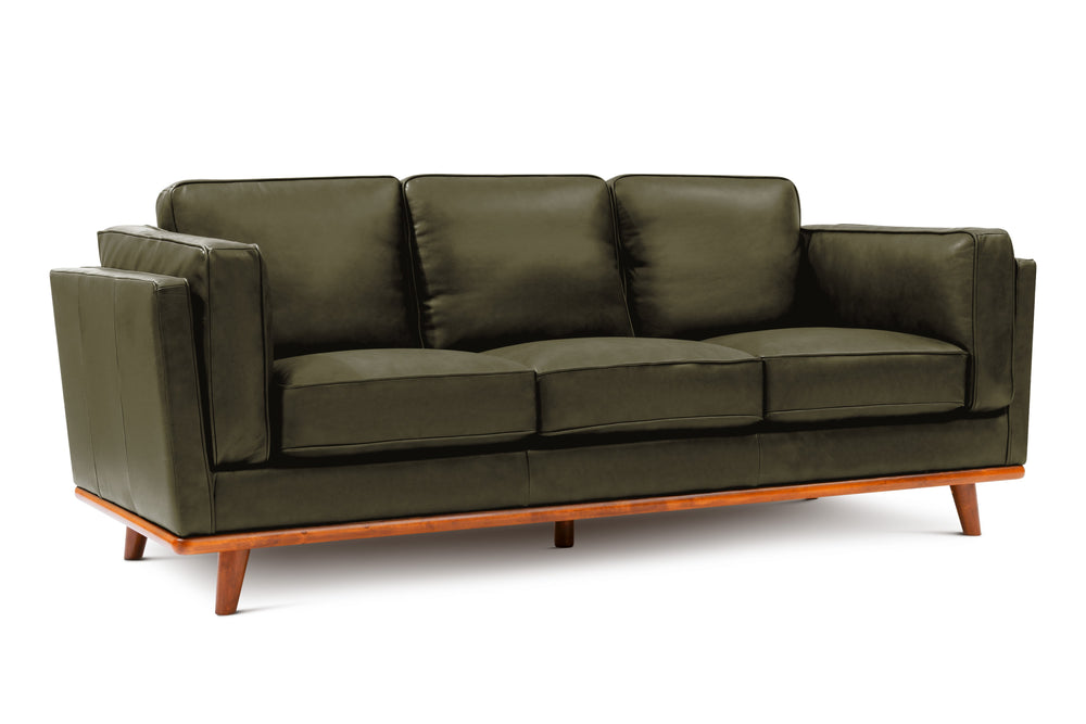 Valencia Artisan Wide Three Seats Leather Olive Green Sofa White background diagram