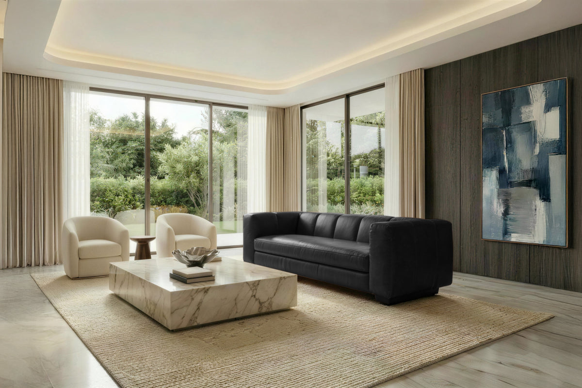 Bellara Modern Channel-Tufted Leather Sofa