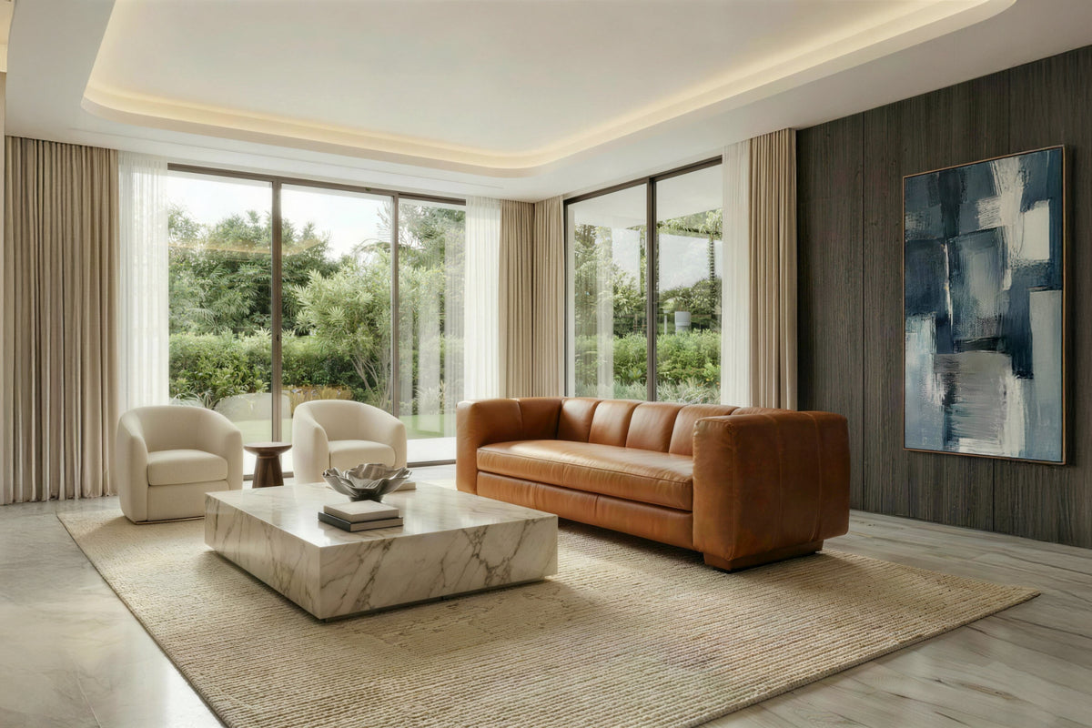 Bellara Modern Channel-Tufted Leather Sofa