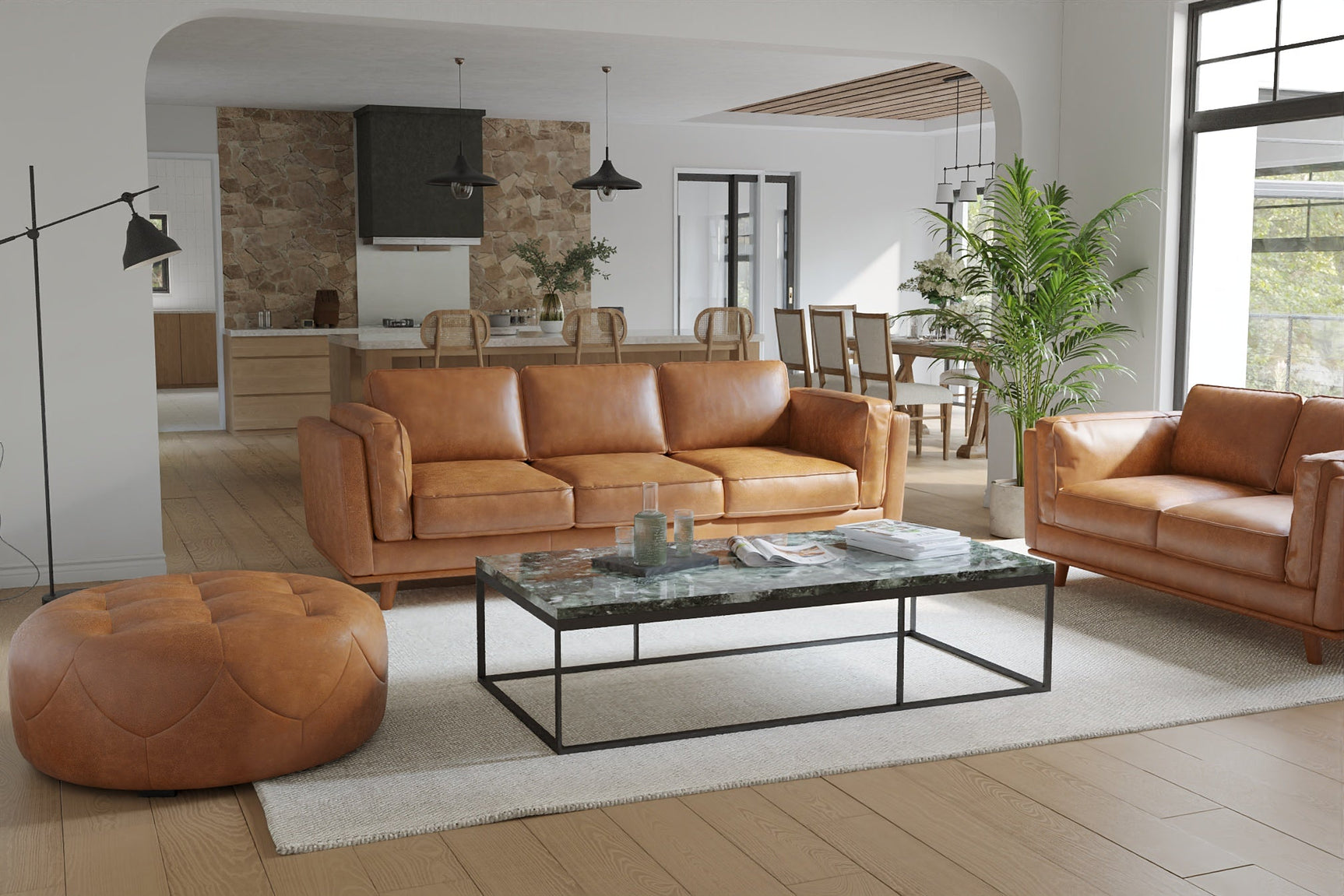 Brandy Round Full Leather Ottoman