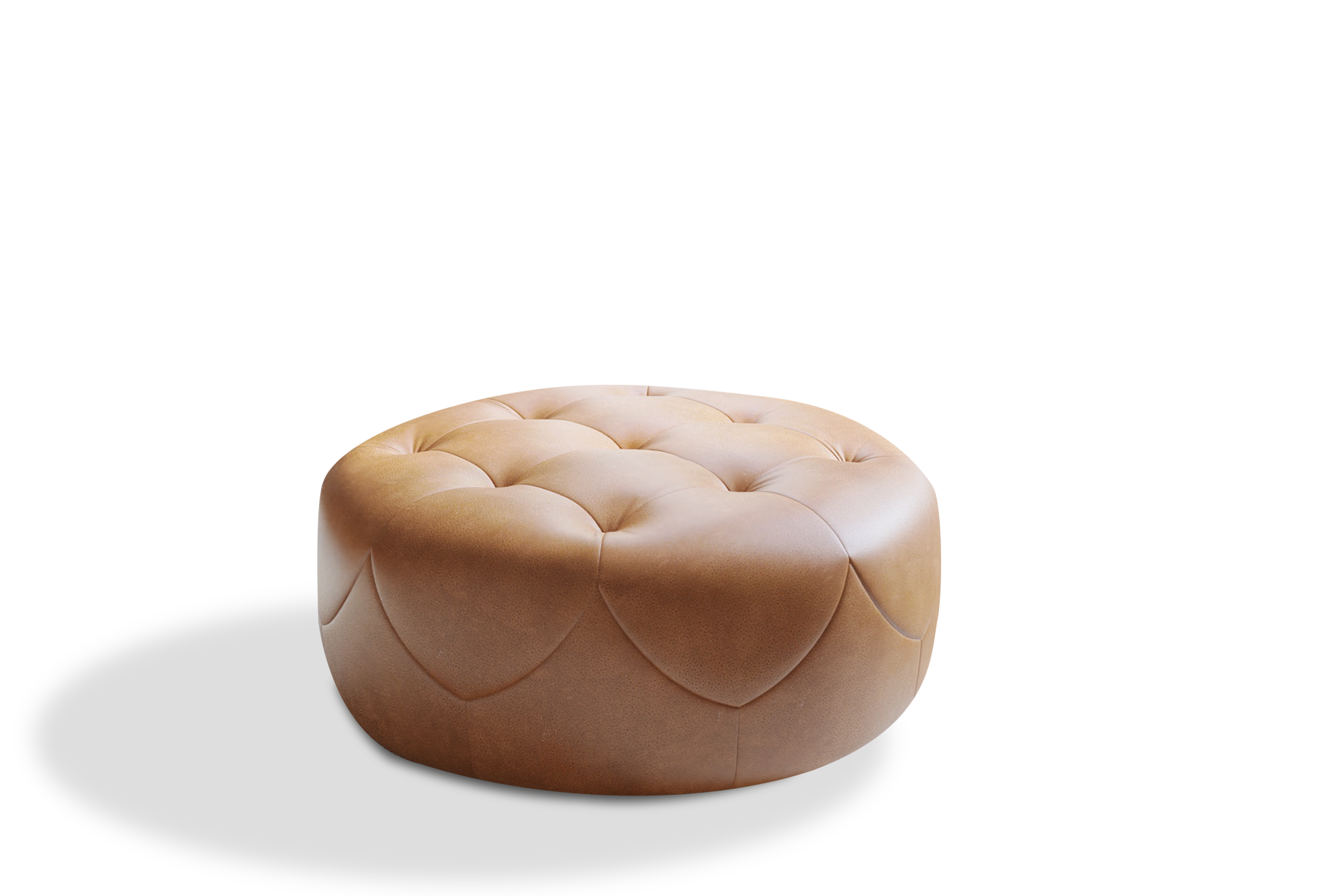 Brandy Round Full Leather Ottoman