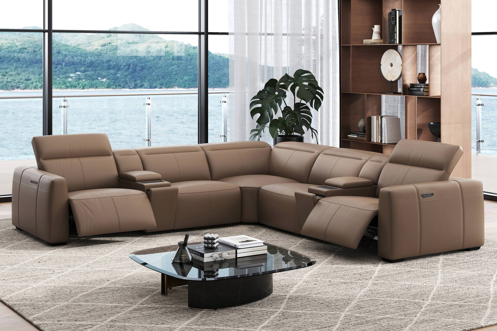 Carmen Leather Dual Recliner Corner Sectional with Console