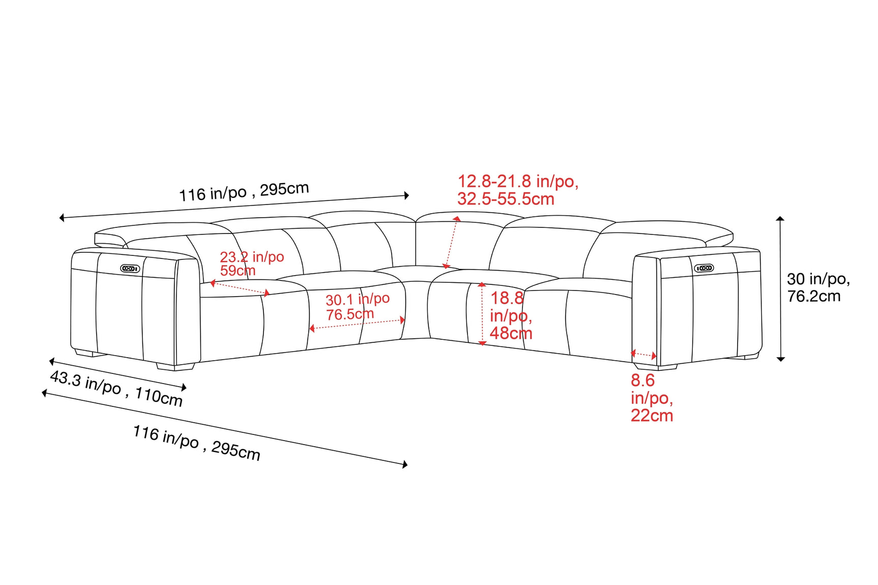 Carmen Leather Dual Recliner Corner Sectional