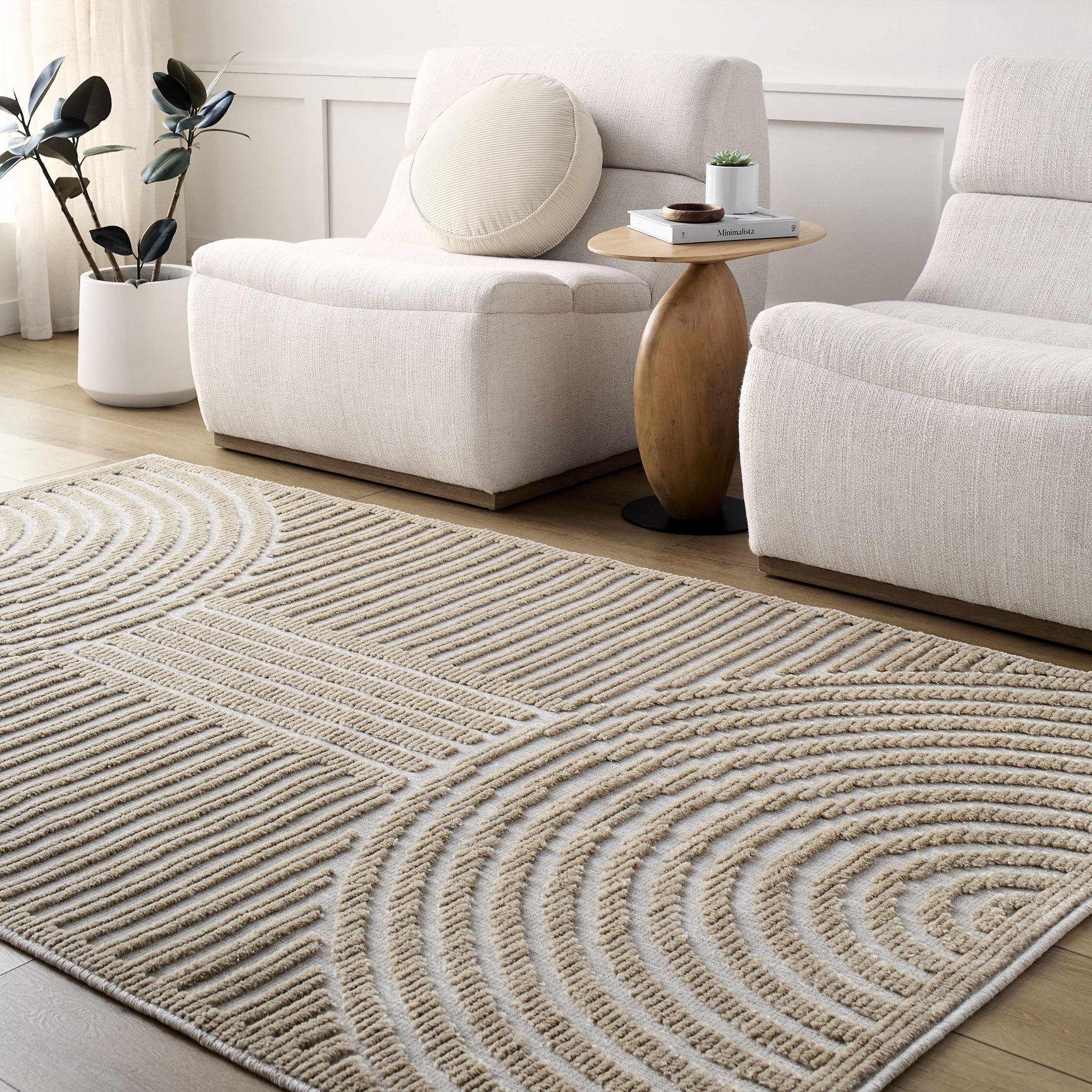 Deron Beige Washable Area Rug
