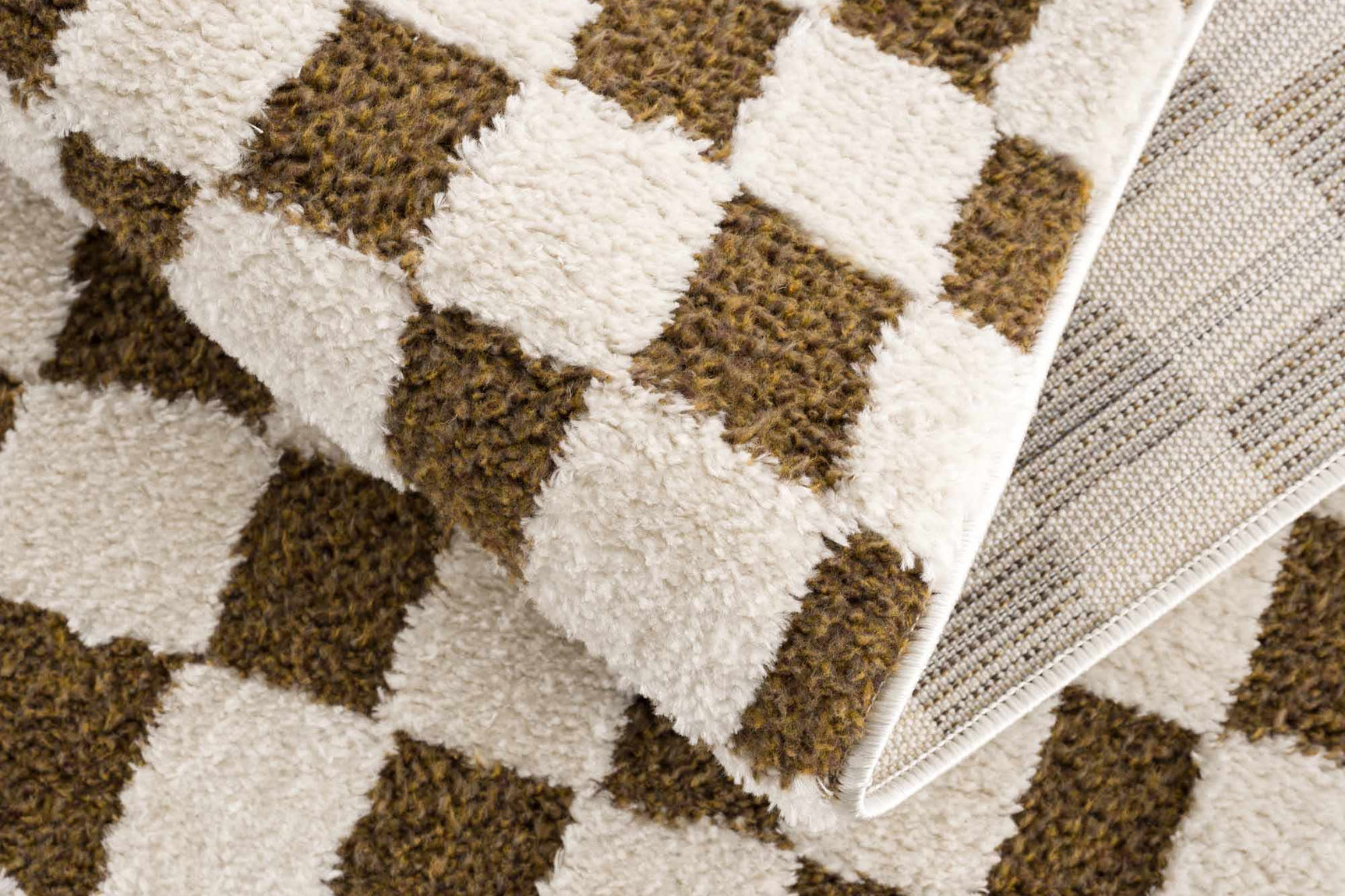 Lajos Brown Checkered Shag Rug - Clearance