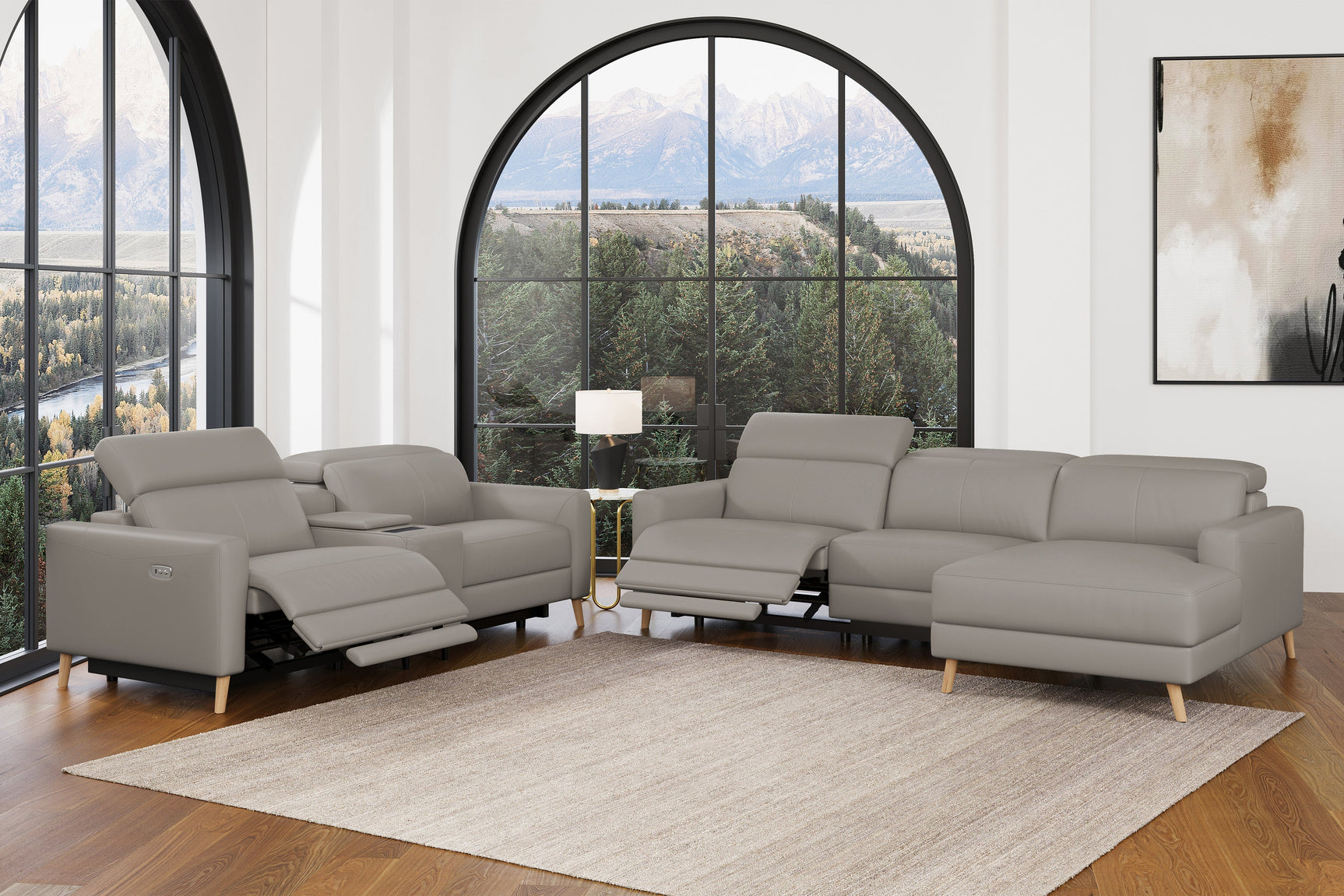 Elodie Leather Dual Recliner Sofa with Console