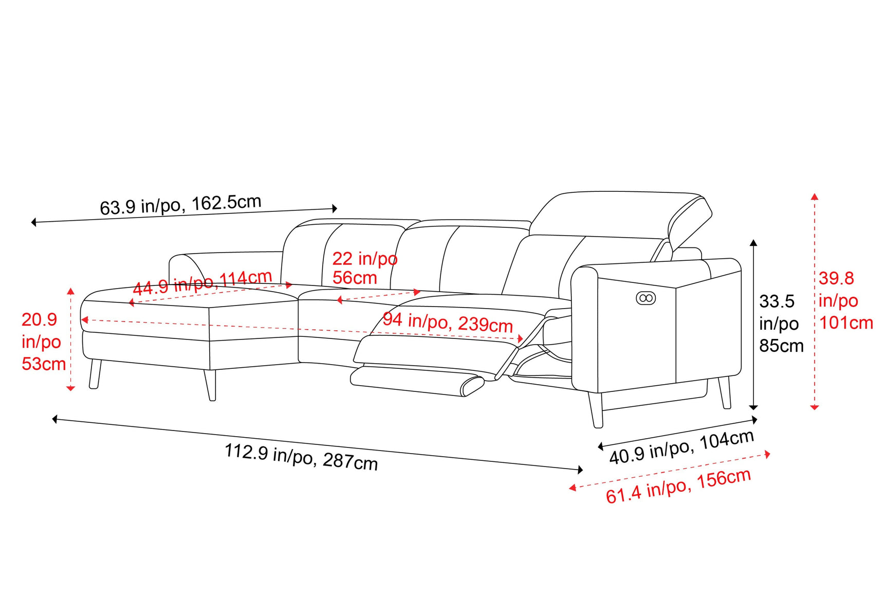 Elodie Leather Recliner Sectional Sofa