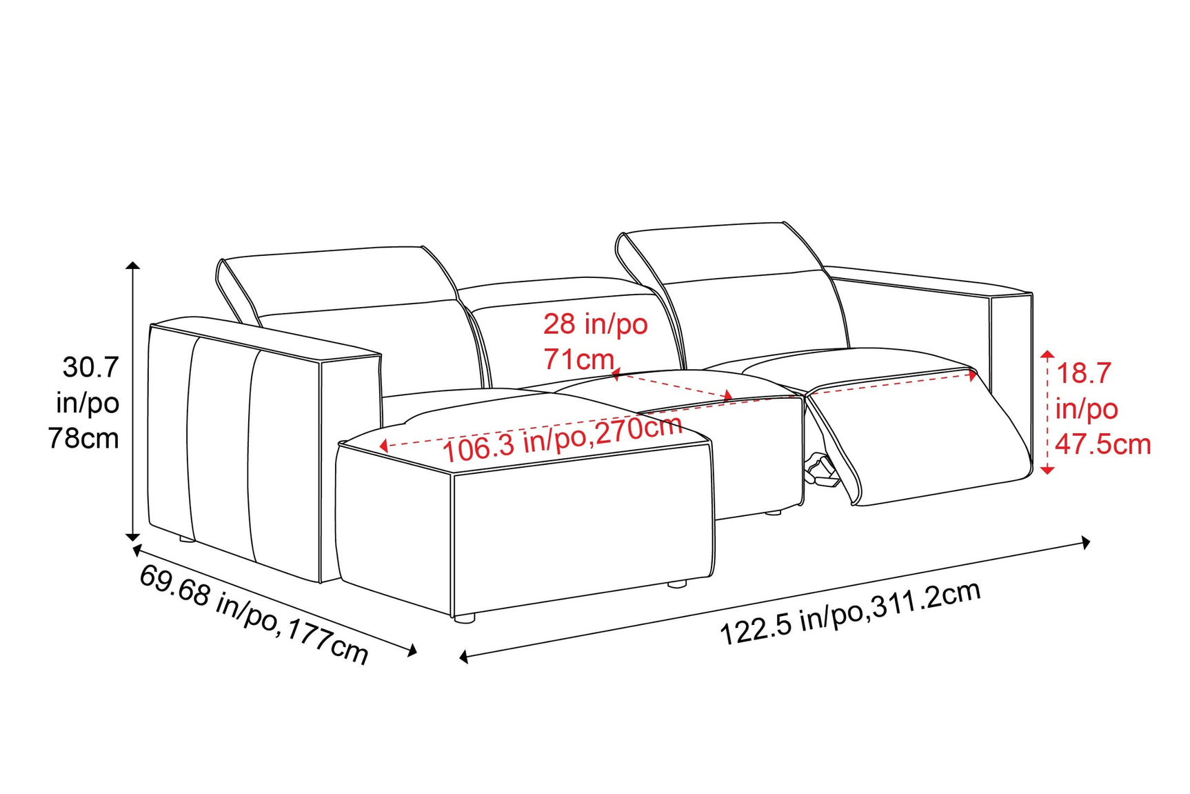 Emery Leather Recliner Sectional Sofa