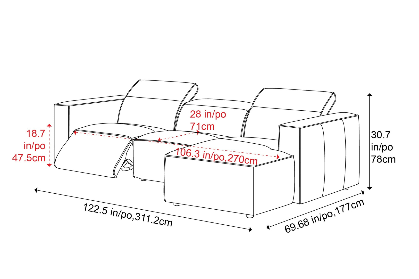 Emery Leather Recliner Sectional Sofa