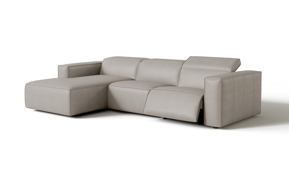Valencia Emery Leather Sectional Sofa, Recliner Three Seats with Left Chaise, Light Grey