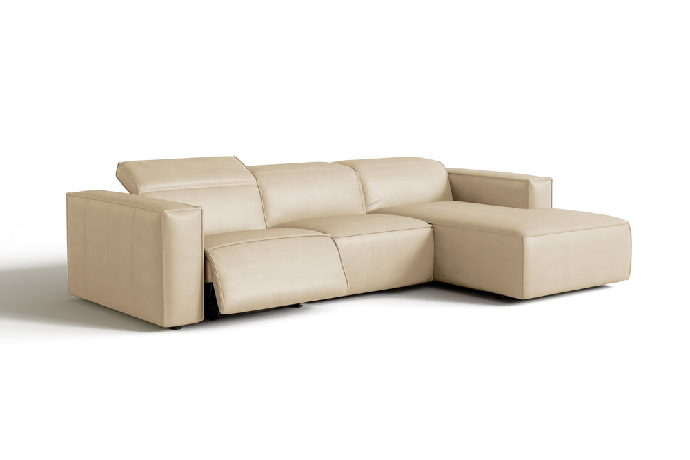Valencia Emery Leather Sectional Sofa, Recliner Three Seats with Right Chaise, Beige