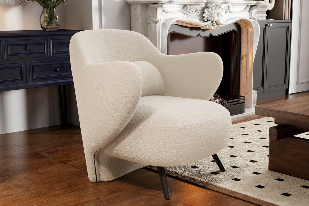 Valencia Erica Boucle Fabric Accent Chair, Cream Color
