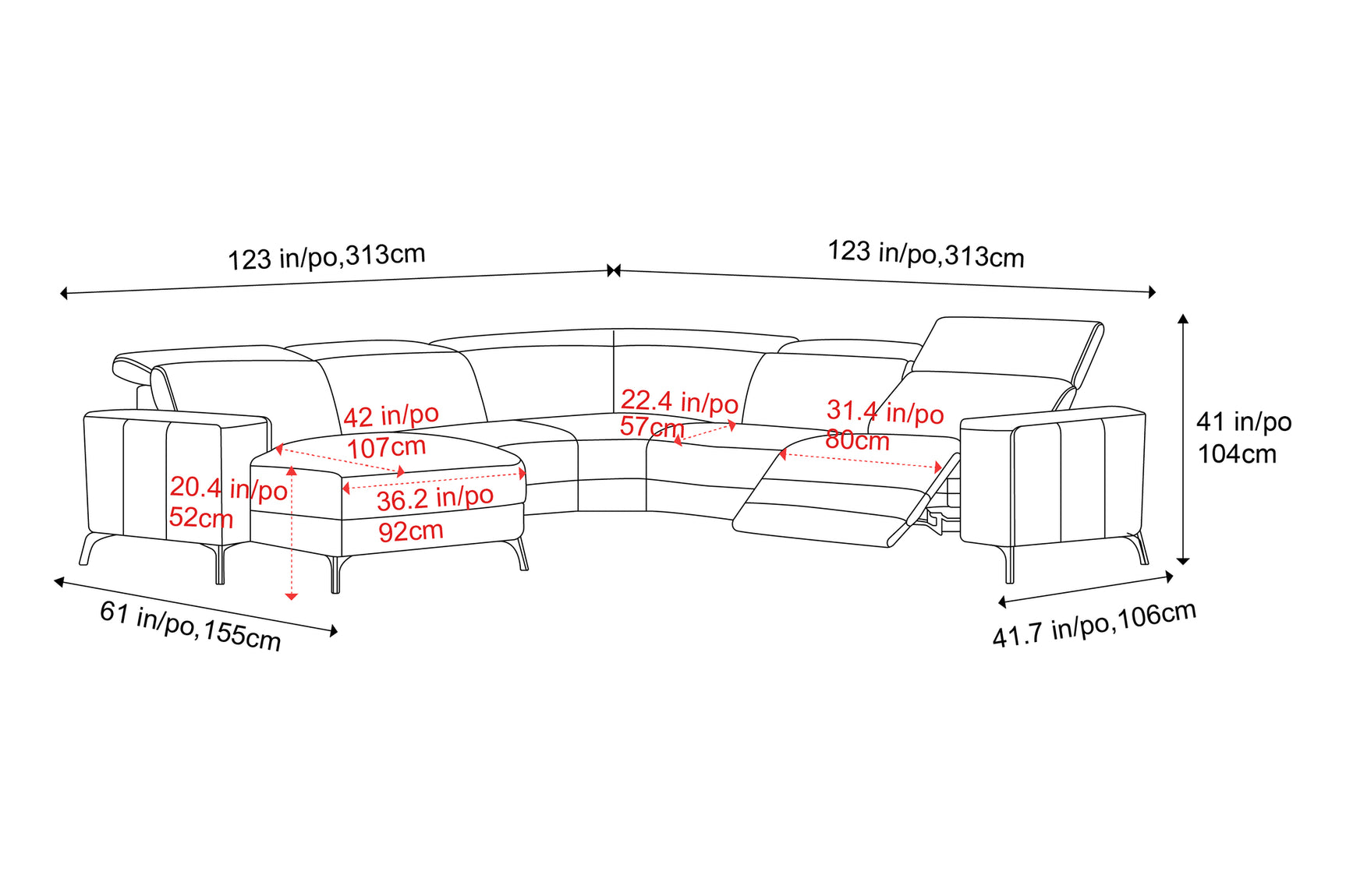 Esther Leather Corner Recliner Sectional Sofa
