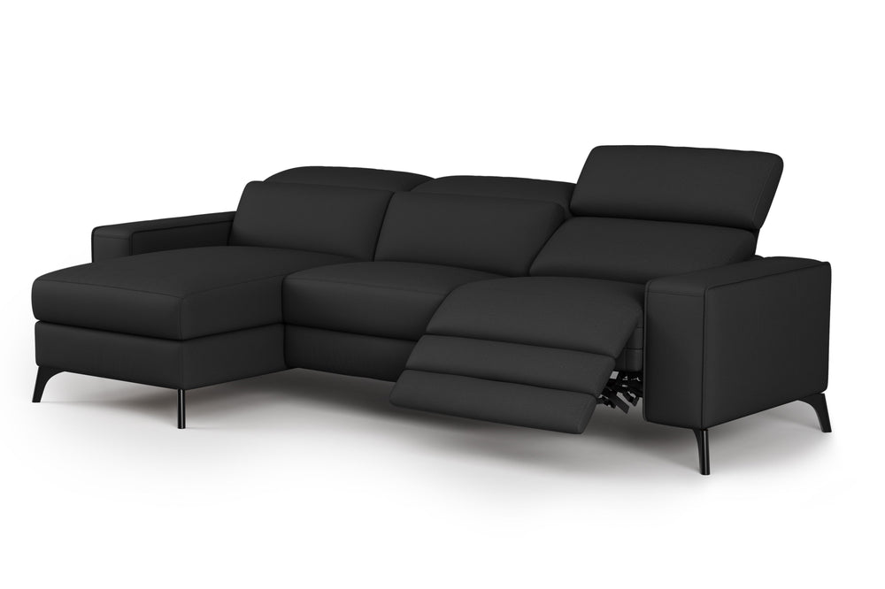 Valencia Esther Top Grain Leather Sofa, Three Seats with Left Chaise, Black