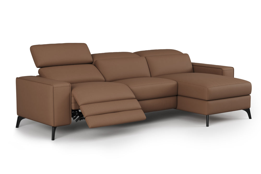 Valencia Esther Top Grain Leather Sofa, Three Seats with Right Chaise, Brown