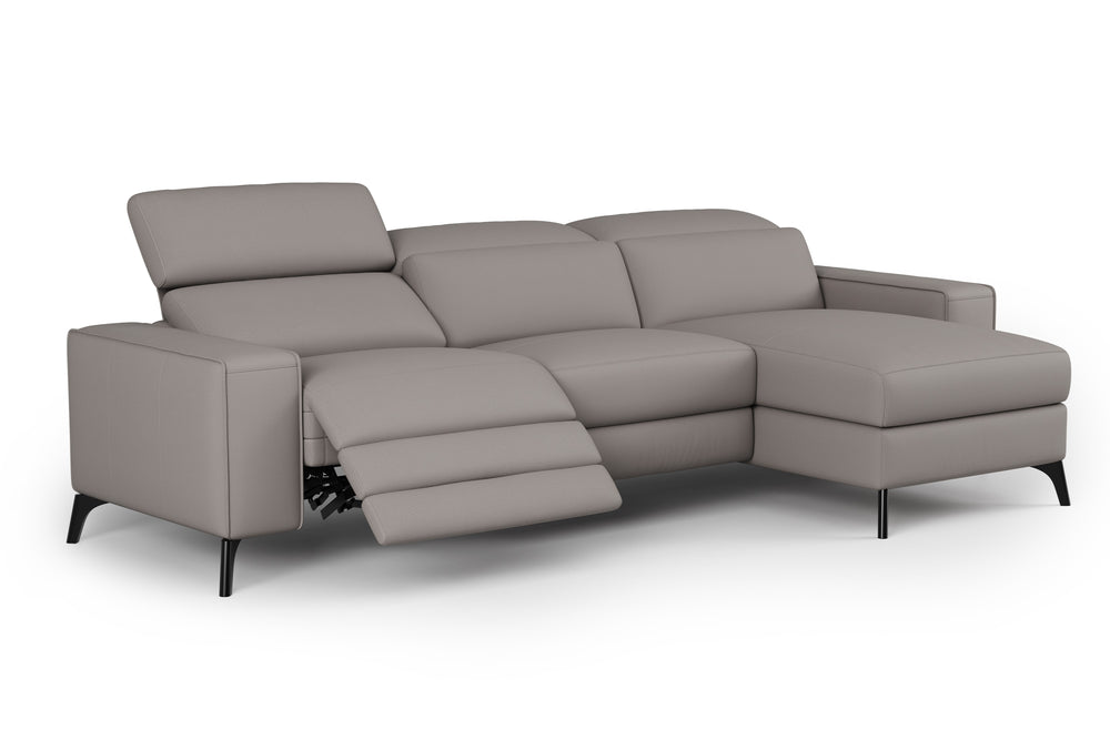 Valencia Esther Top Grain Leather Sofa, Three Seats with Right Chaise, Light Grey