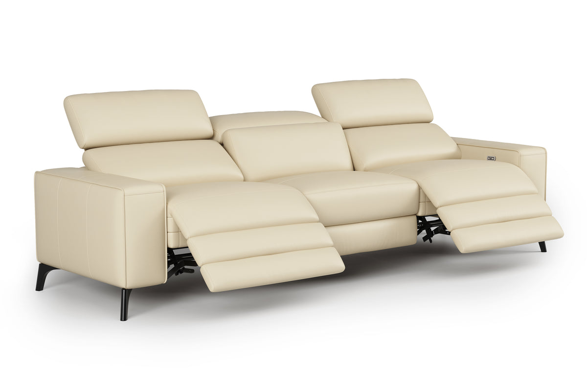 Valencia Esther Top Grain Leather Three Seats with Double Recliners Sofa Beige