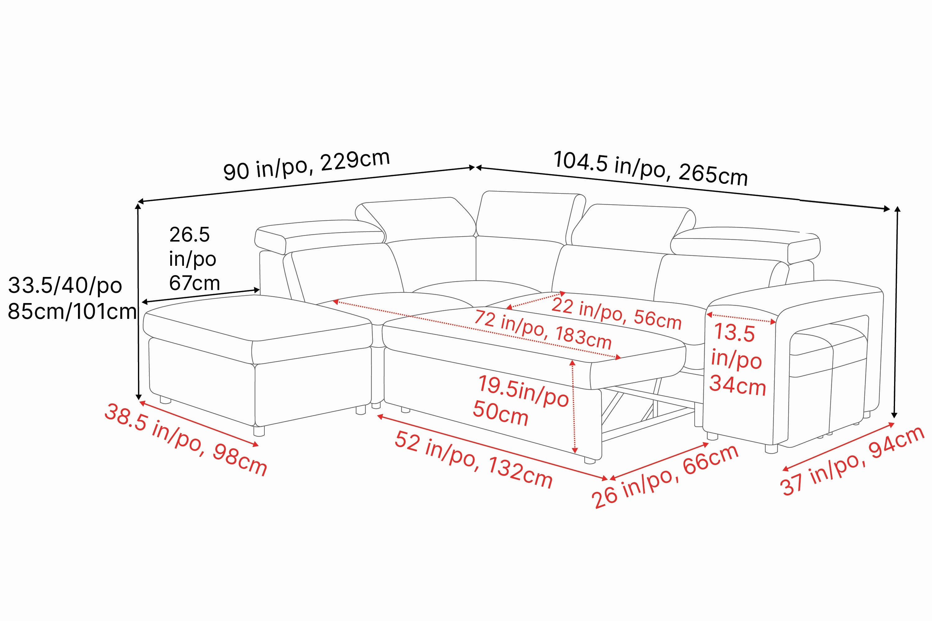 Finn Fabric Sectional Sofa Bed
