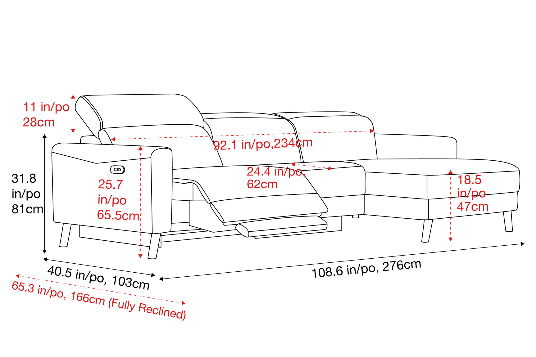 Freya Fabric Recliner Sectional Sofa