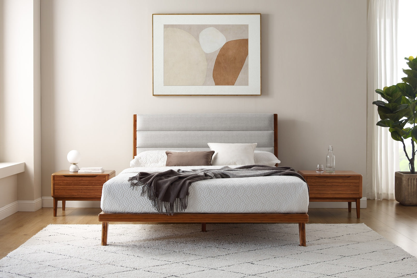 Mercury Fabric Upholstered Bamboo Bed Frame