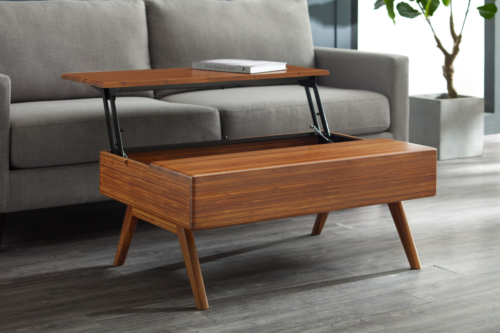 Rhody Solid Moso Bamboo Lift-Top Storage Coffee Table